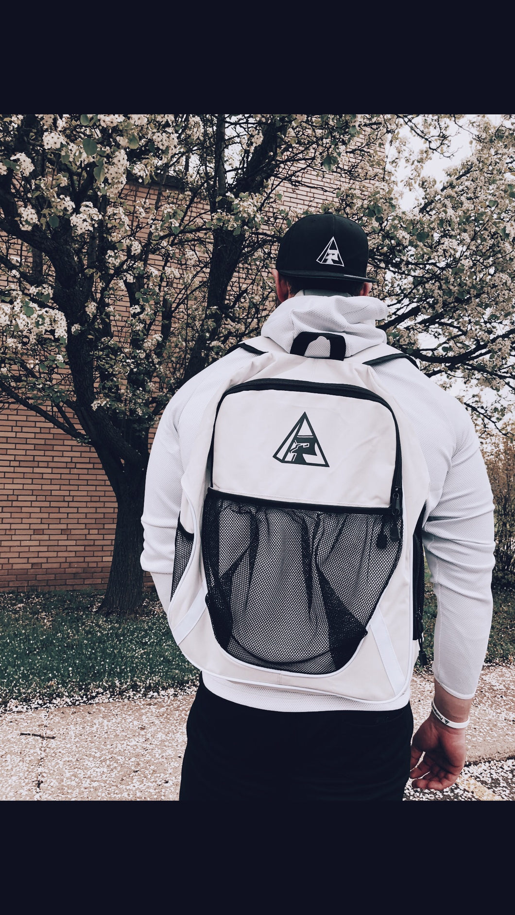 white polyester backpack